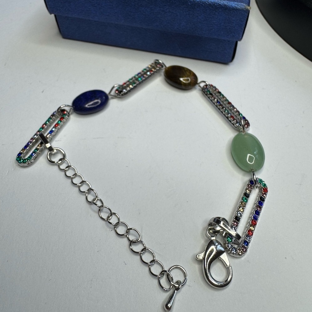 Multi-gemstone Paperclip Bracelet